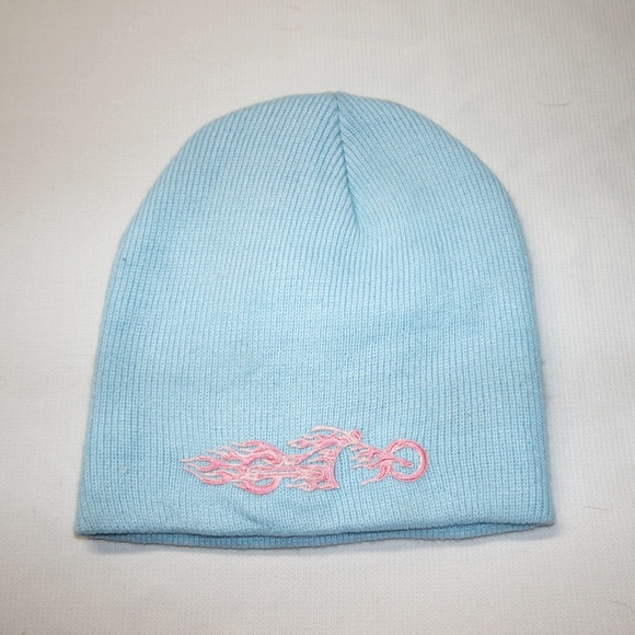 Pink Flaming Motorcycle Knit Hat Biker Girl hat NWOT Beanie - Picture 5 of 5